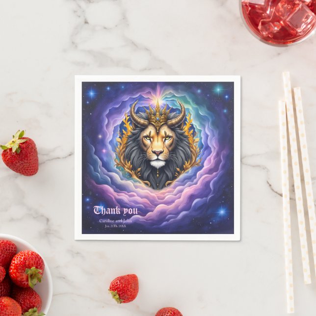 Moonlit Guardians – Cosmic lion.  Napkin (Insitu)