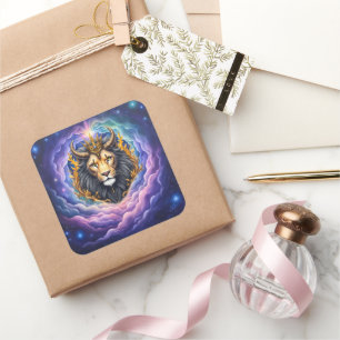 Moonlit Guardians – Cosmic lion. Square Sticker