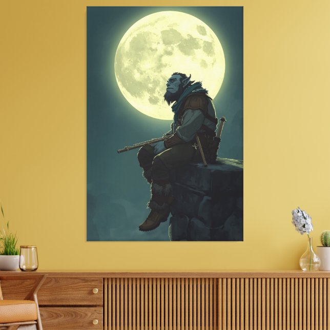 Moonlit Half Orc Bard Fantasy Canvas Print (Insitu(LivingRoom))
