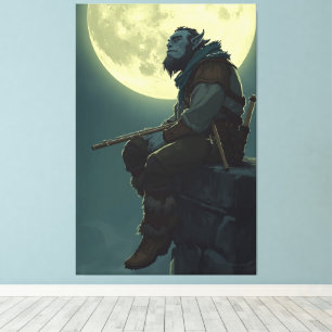 Moonlit Half Orc Bard Portrait Canvas Print