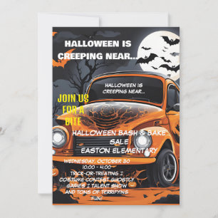 Moonlit Halloween Bash Invitation with Orange Car