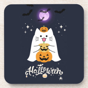 Moonlit Halloween Cat – Spooky & Sweet Night Coaster
