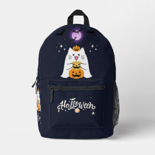 Moonlit Halloween Cat – Spooky & Sweet Night Printed Backpack