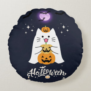 Moonlit Halloween Cat – Spooky & Sweet Night Round Cushion