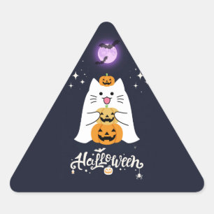 Moonlit Halloween Cat – Spooky & Sweet Night Triangle Sticker
