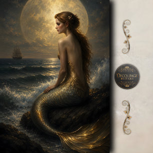 Moonlit Harbour Mermaid Decoupage Tissue Paper