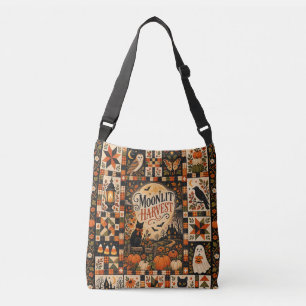 Moonlit Harvest Vintage Halloween Patchwork Crossbody Bag