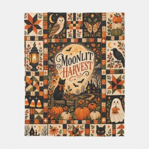 Moonlit Harvest Vintage Halloween Patchwork Fleece Blanket