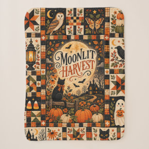 Moonlit Harvest Vintage Halloween Patchwork Sherpa Blanket