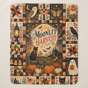 Moonlit Harvest Vintage Halloween Patchwork Sherpa Blanket