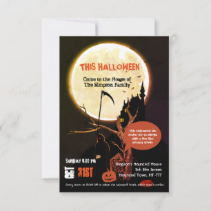 Moonlit Haunted Castle Kids Grim Reaper Halloween Invitation