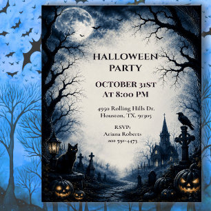 Moonlit Haunted Graveyard Halloween Party Invitation
