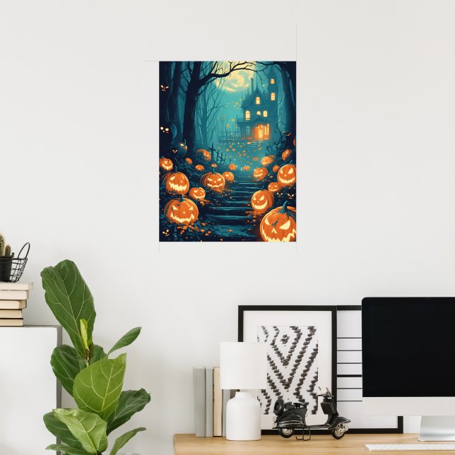 Moonlit Haunted House Pathway Poster (Home Office)
