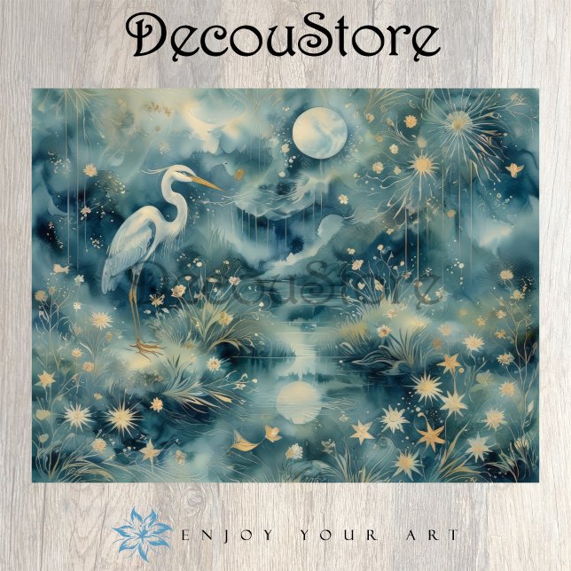 Moonlit Heron – Dreamy Nature Scene Decoupage Tissue Paper (Creator Uploaded)
