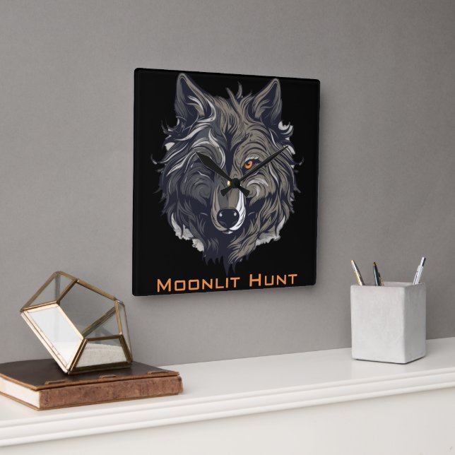 Moonlit Hunt Square Wall Clock (Office)