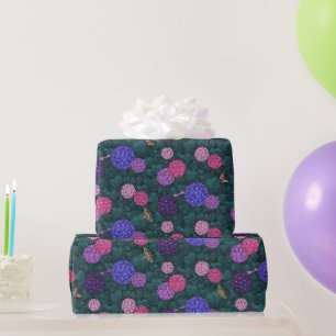Moonlit Hydrangea Garden Pewter Medium Wrapping Paper