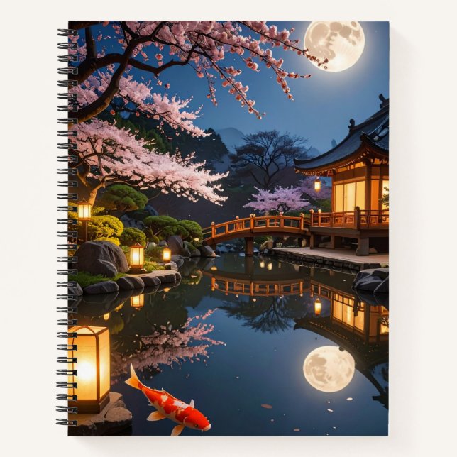 Moonlit Japanese Garden Spiral Notebook (Front)