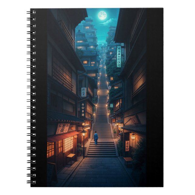 Moonlit Japanese Street Notebook (Front)