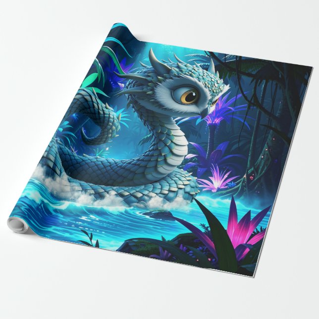 Moonlit Jungle Guardian – Enchanted Owl  Wrapping Paper (Unrolled)