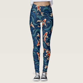 Moonlit Koi Fish Blue Wave All Over Print Leggings