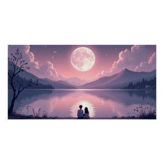 Moonlit Lake Romantic Night Valentine’s Day Poster