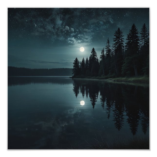 Moonlit Lake Serenity Photo Print (Front)