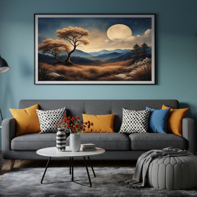 Moonlit Landscape Golden Trees Mountains Canvas Print (Creator Uploaded)