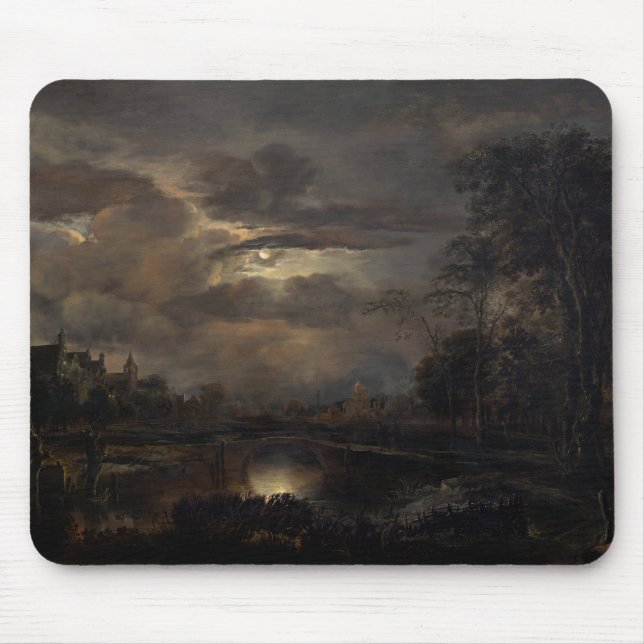 Moonlit Landscape with Bridge Mouse Pad (Front)