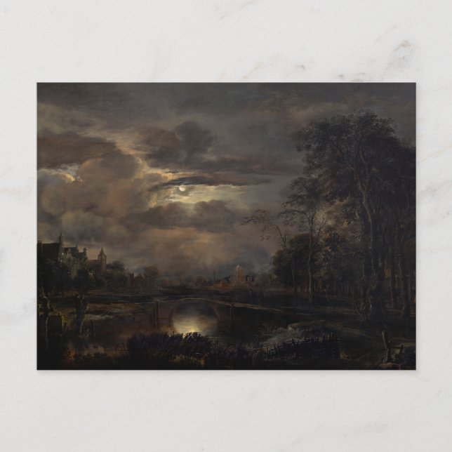 Moonlit Landscape with Bridge Postcard (Front)