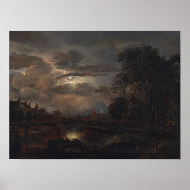 Moonlit Landscape with Bridge Poster (Front)