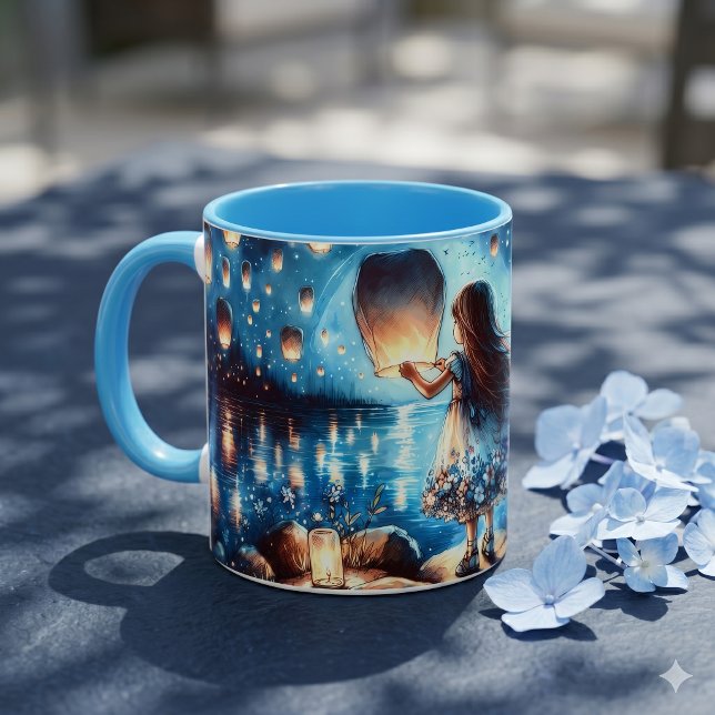 Moonlit Lantern Lake Girl Mug (Moonlit Lantern Lake Girl Mug)