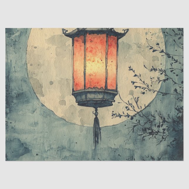 Moonlit Lantern Sumi-E Watercolor (1) Tissue Paper (Front)