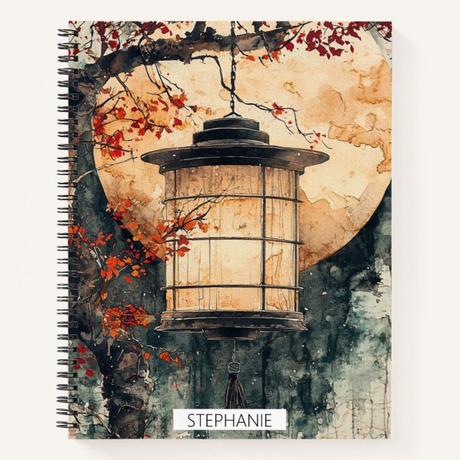 Moonlit Lantern Sumi-E Watercolor (2) Notebook (Front)