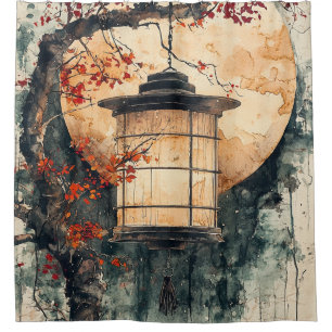 Moonlit Lantern Sumi-E Watercolor (2) Shower Curtain