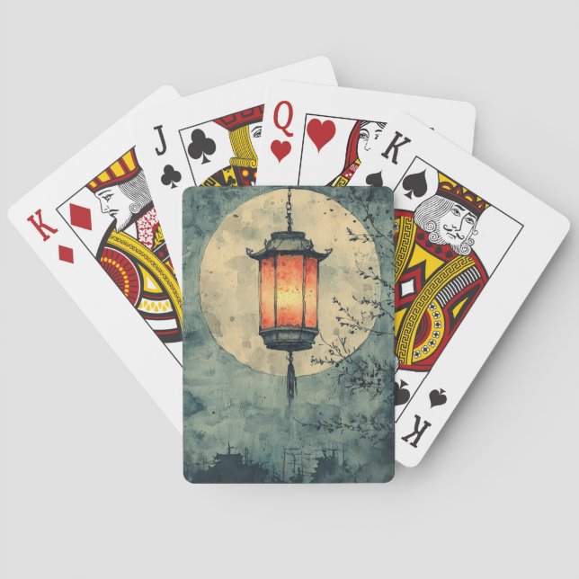 Moonlit Lantern Sumi-E Watercolor Playing Cards (Back)