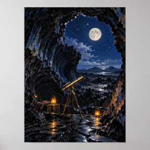 Moonlit Lava Tube Observatory 12x16 Poster