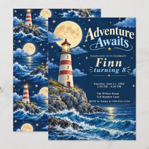 Moonlit Lighthouse Adventure 8th Birthday Invitation