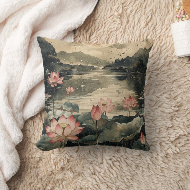 Moonlit Lotus Lake (1) Cushion (Blanket)