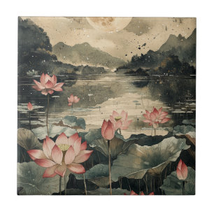Moonlit Lotus Lake (1) Tile