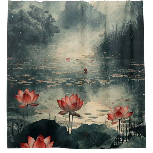 Moonlit Lotus Lake (2) Shower Curtain (Front)