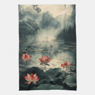 Moonlit Lotus Lake (2) Tea Towel