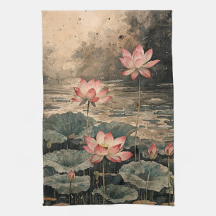 Moonlit Lotus Lake (3) Tea Towel