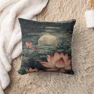 Moonlit Lotus Lake (4) Cushion