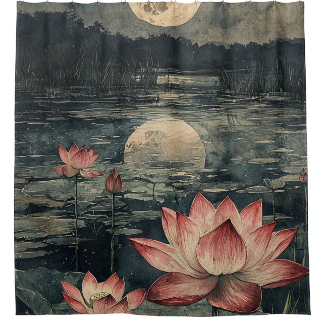 Moonlit Lotus Lake (4) Shower Curtain (Front)