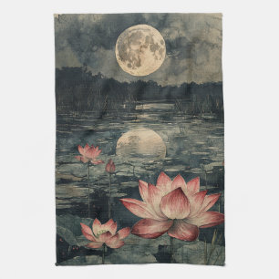 Moonlit Lotus Lake (4) Tea Towel