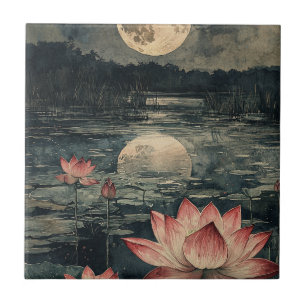 Moonlit Lotus Lake (4) Tile
