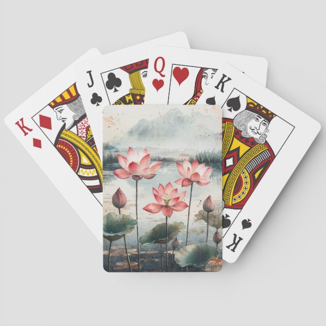 Moonlit Lotus Lake (7) Playing Cards (Back)