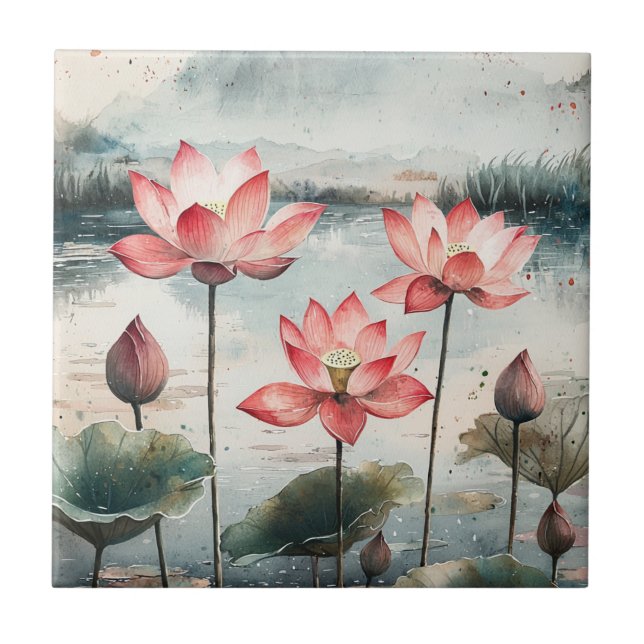 Moonlit Lotus Lake (7) Tile (Front)