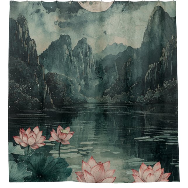 Moonlit Lotus Lake (8) Shower Curtain (Front)
