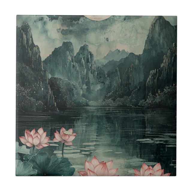 Moonlit Lotus Lake (8) Tile (Front)